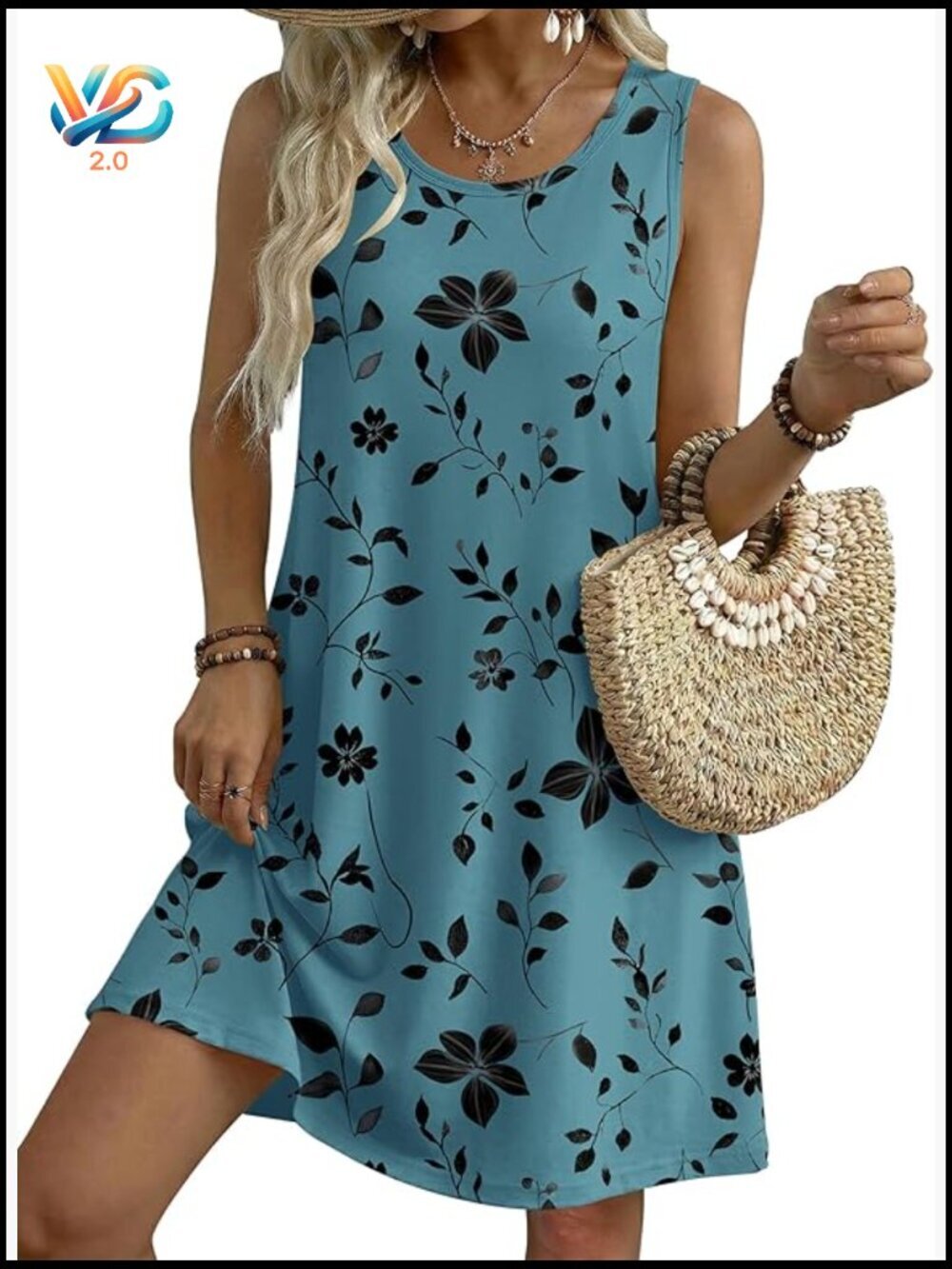 Sleeveless Floral Tshirt Sundress with Pockets Loose Tank Beach Dress